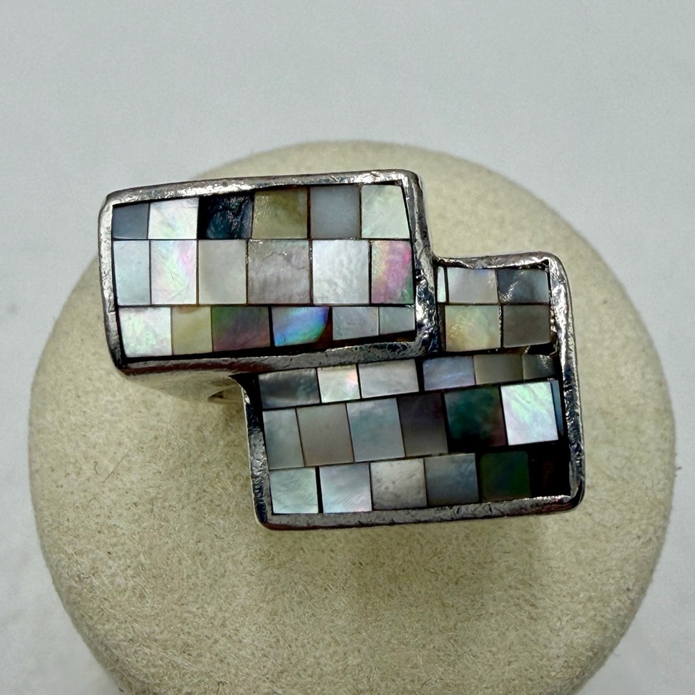 Vintage Sterling Silver Abalone Shell ring #13STR